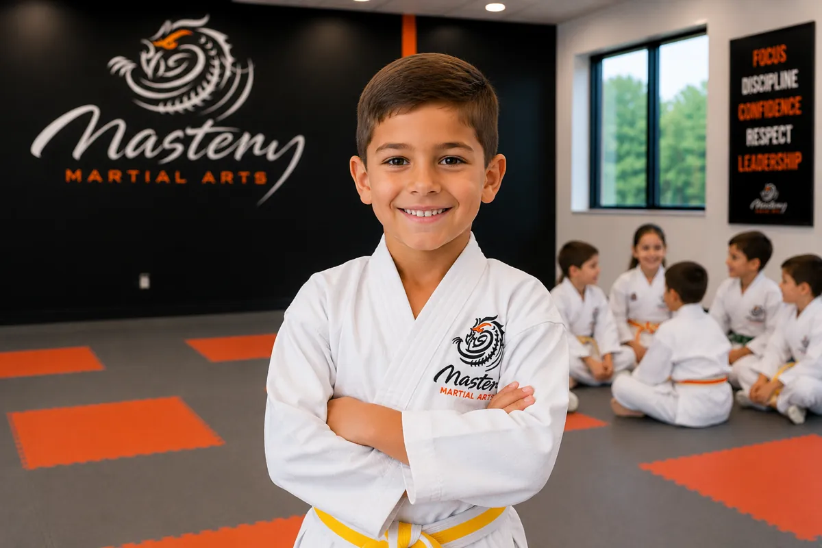 Confident martial arts student smiling after training at Mastery Martial Arts