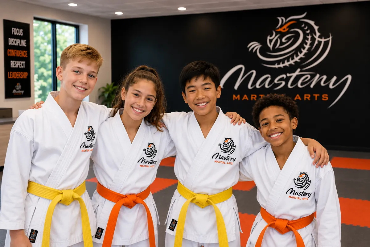 Pre-teen martial arts student persevering through training at Mastery Martial Arts