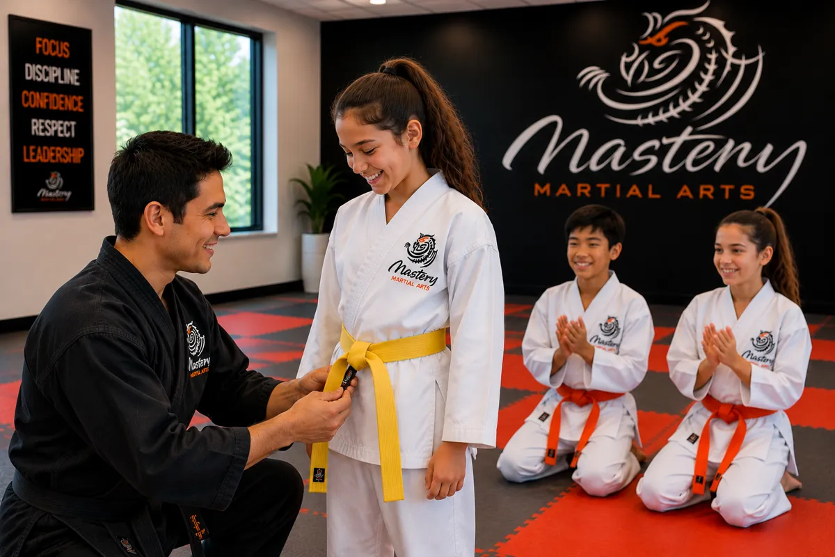 Pre-teen leadership development with instructor at Mastery Martial Arts