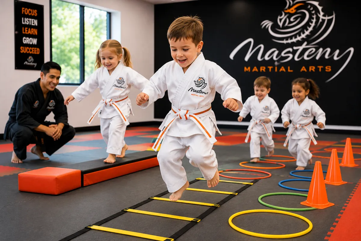 Tiny Tigers student practicing balance and coordination during a movement drill