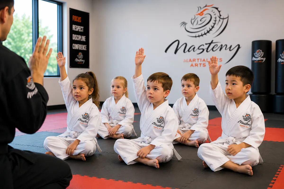 Tiny Tigers students listening attentively and following the instructor's directions